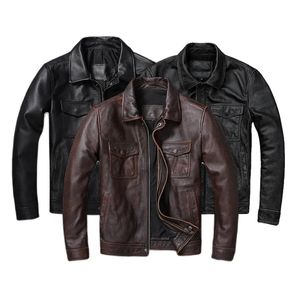 100% Natural Leather Jacket Men