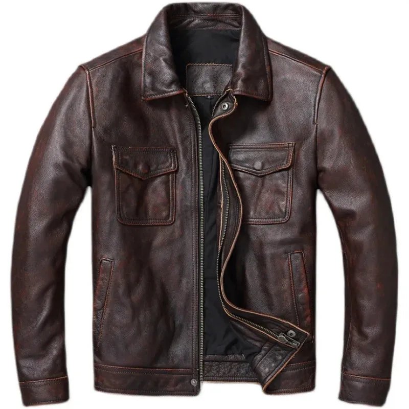 100% Natural Leather Jacket Men