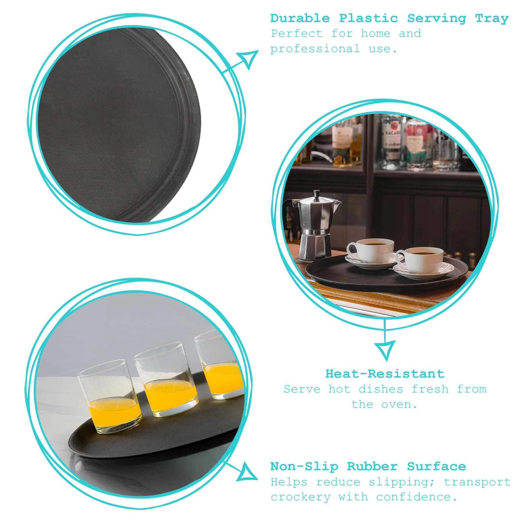 79cm Black Oval Non-Slip Serving Tray - By Argon Tableware