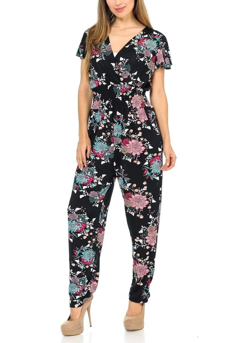Auliné Collection Womens Short Cap Sleeve V-Neck Long Pants Romper Jumpsuit