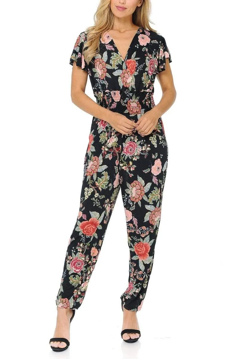 Auliné Collection Womens Short Cap Sleeve V-Neck Long Pants Romper Jumpsuit