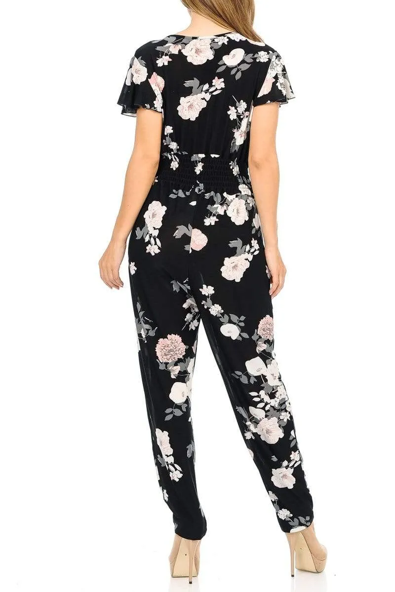 Auliné Collection Womens Short Cap Sleeve V-Neck Long Pants Romper Jumpsuit