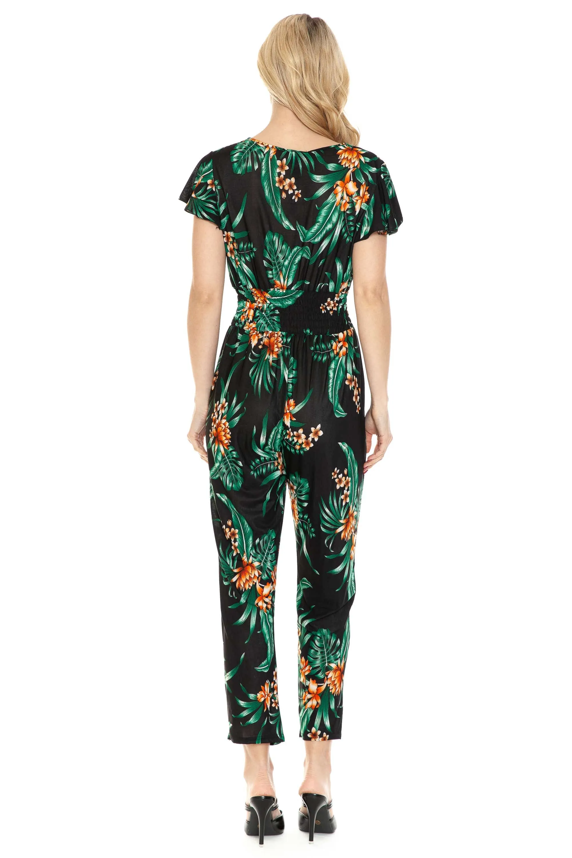Auliné Collection Womens Short Cap Sleeve V-Neck Long Pants Romper Jumpsuit