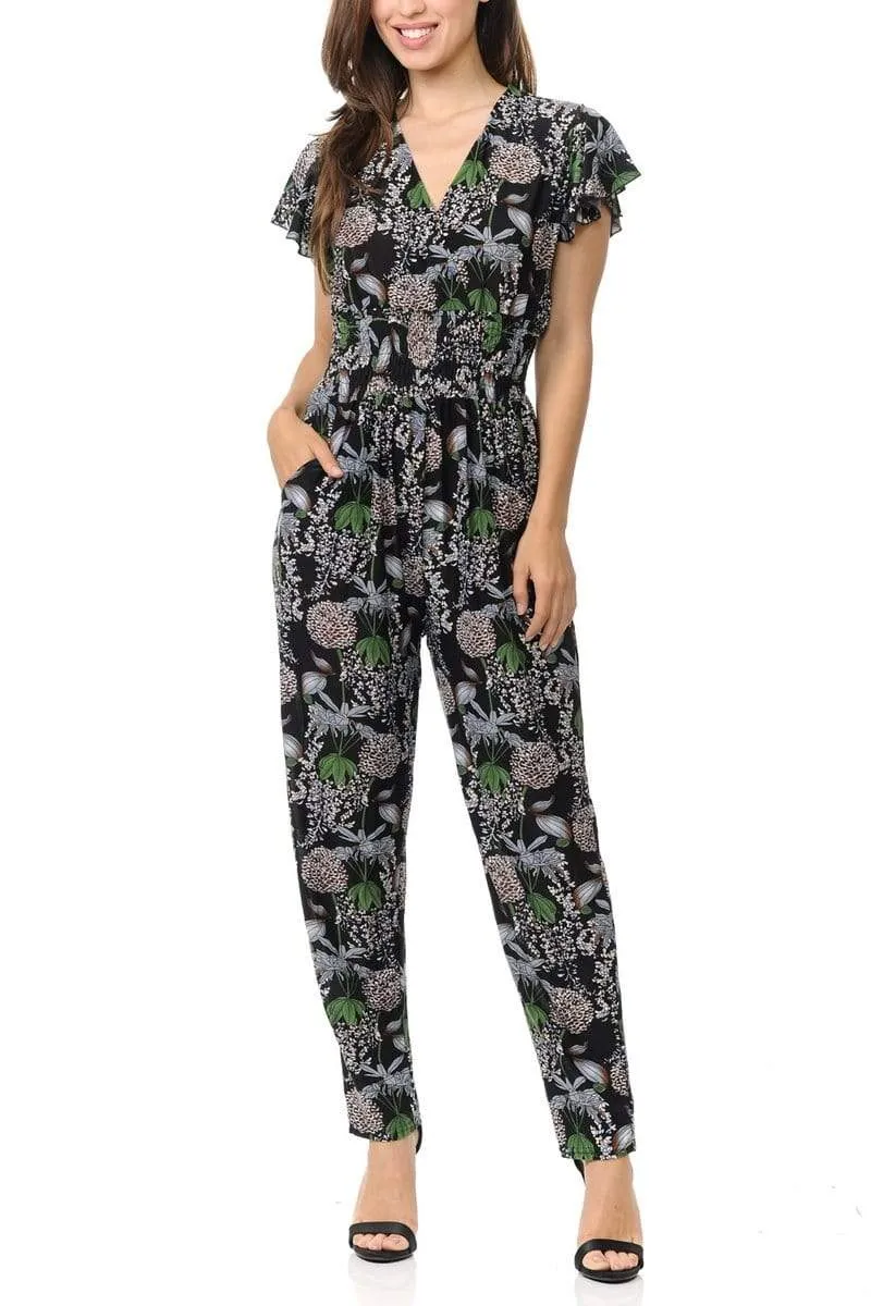 Auliné Collection Womens Short Cap Sleeve V-Neck Long Pants Romper Jumpsuit