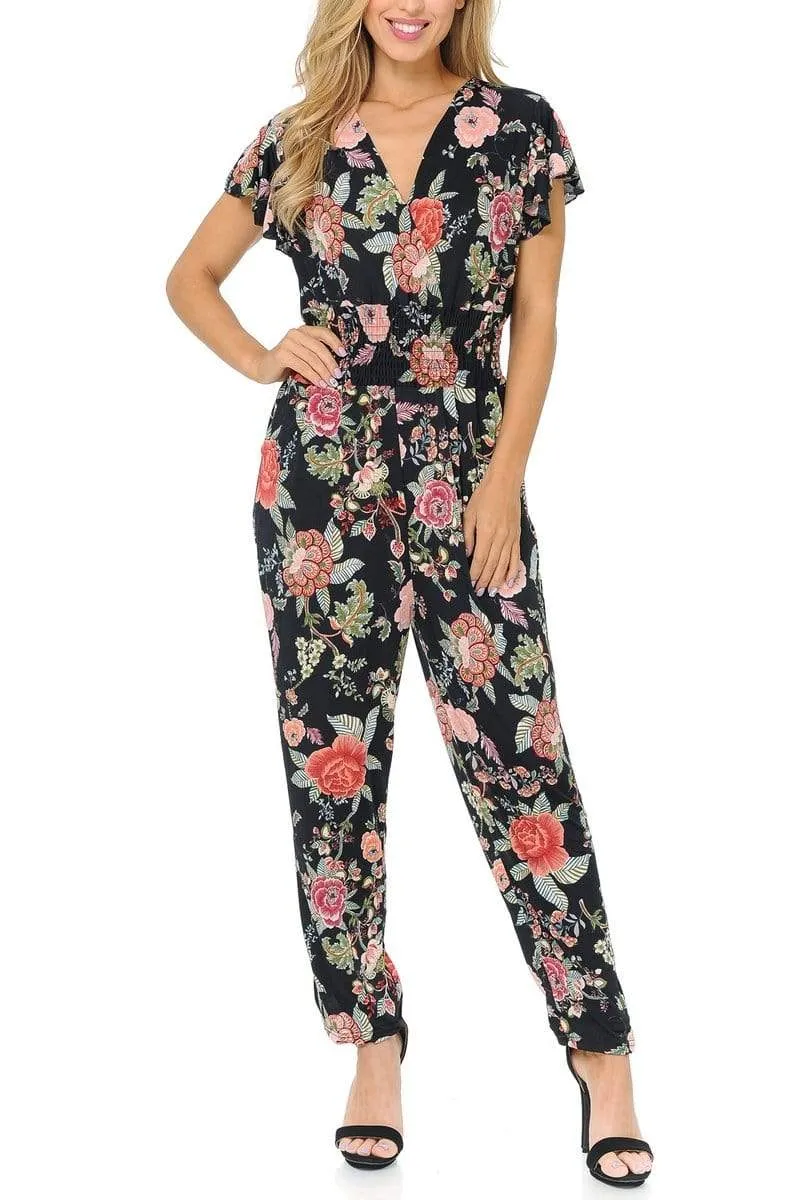 Auliné Collection Womens Short Cap Sleeve V-Neck Long Pants Romper Jumpsuit