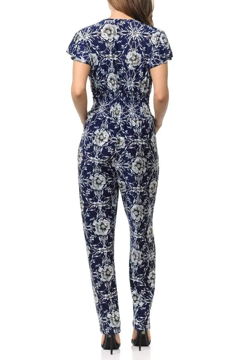 Auliné Collection Womens Short Cap Sleeve V-Neck Long Pants Romper Jumpsuit