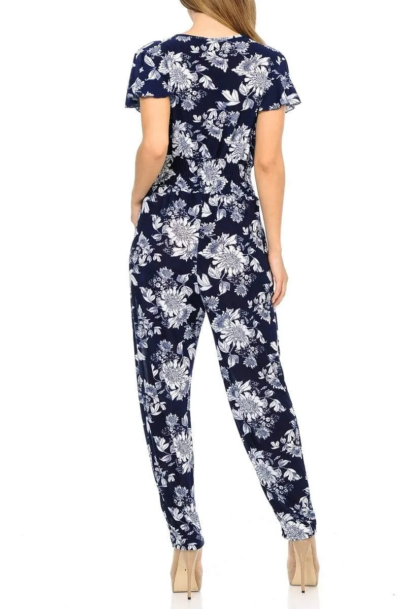 Auliné Collection Womens Short Cap Sleeve V-Neck Long Pants Romper Jumpsuit