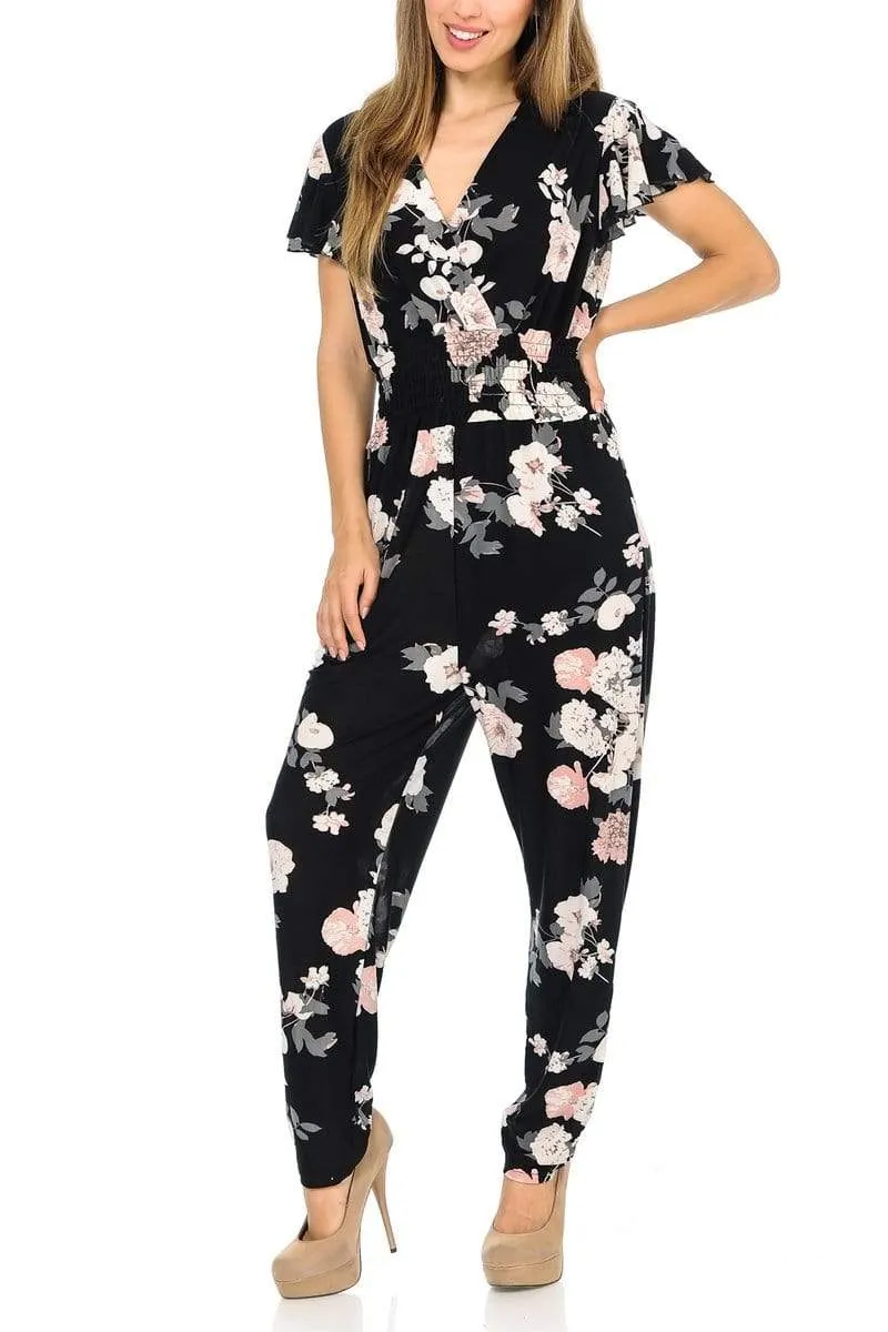 Auliné Collection Womens Short Cap Sleeve V-Neck Long Pants Romper Jumpsuit