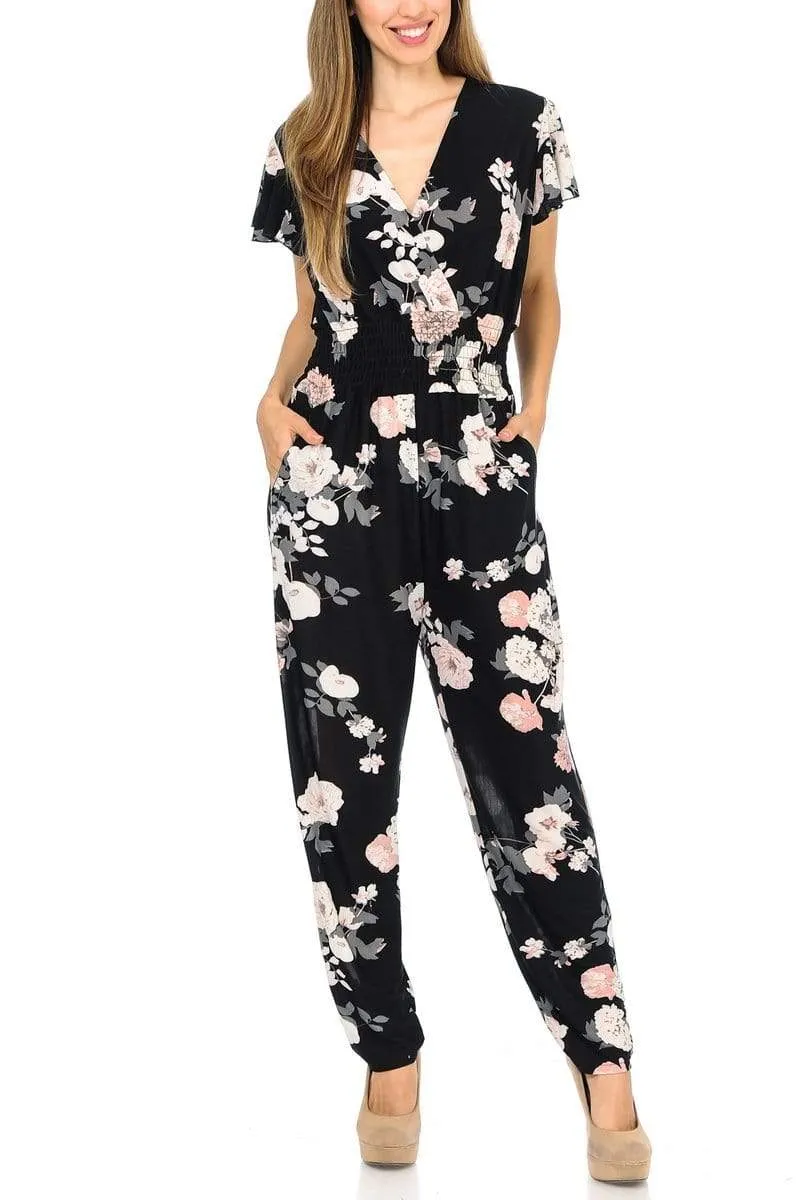 Auliné Collection Womens Short Cap Sleeve V-Neck Long Pants Romper Jumpsuit