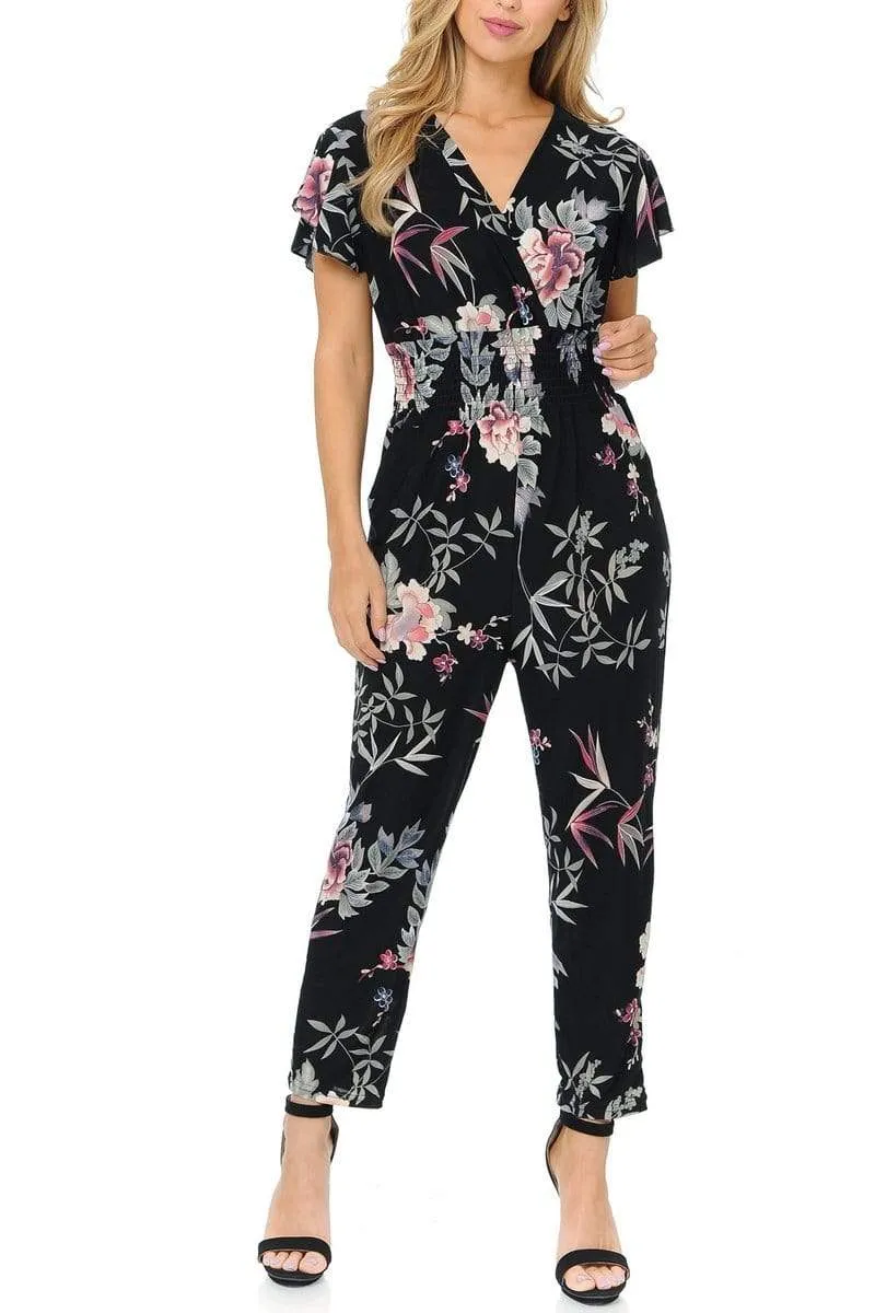 Auliné Collection Womens Short Cap Sleeve V-Neck Long Pants Romper Jumpsuit