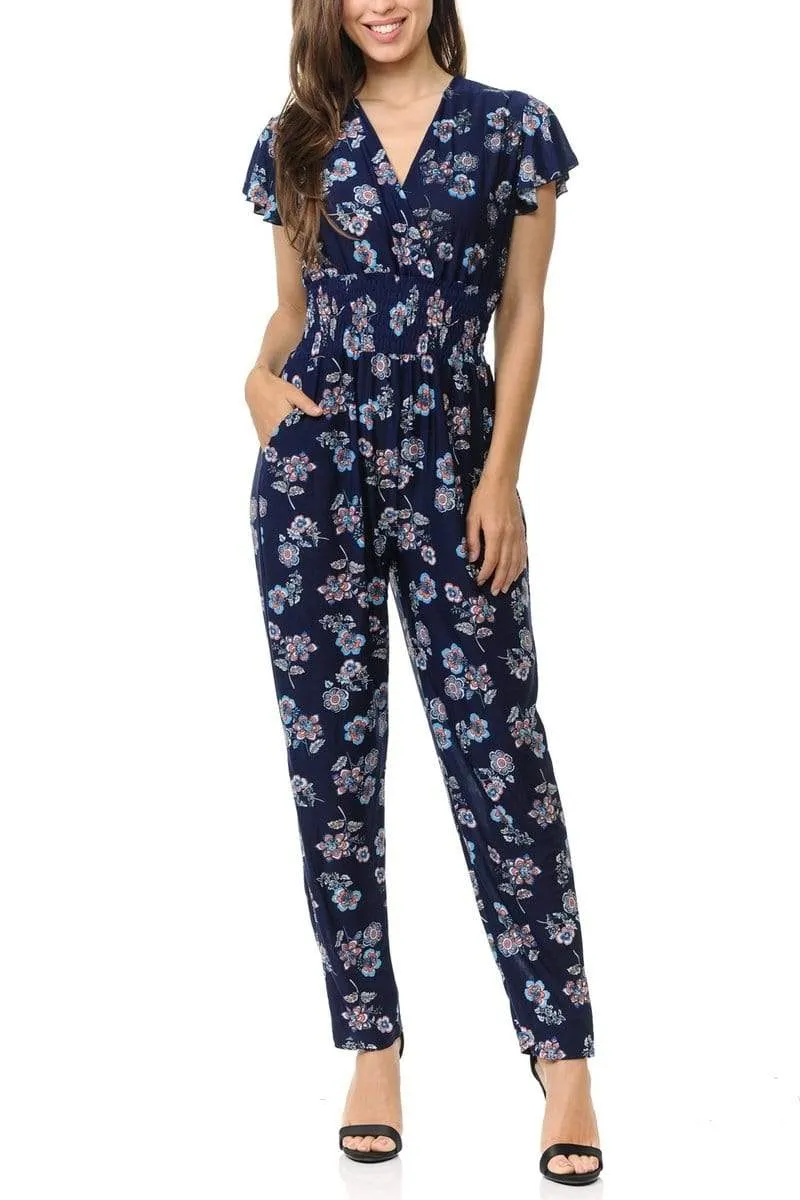 Auliné Collection Womens Short Cap Sleeve V-Neck Long Pants Romper Jumpsuit