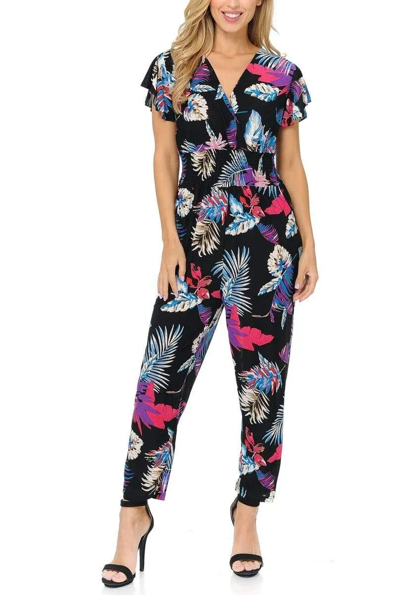 Auliné Collection Womens Short Cap Sleeve V-Neck Long Pants Romper Jumpsuit