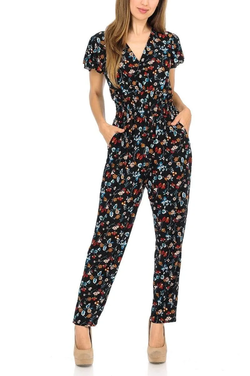 Auliné Collection Womens Short Cap Sleeve V-Neck Long Pants Romper Jumpsuit
