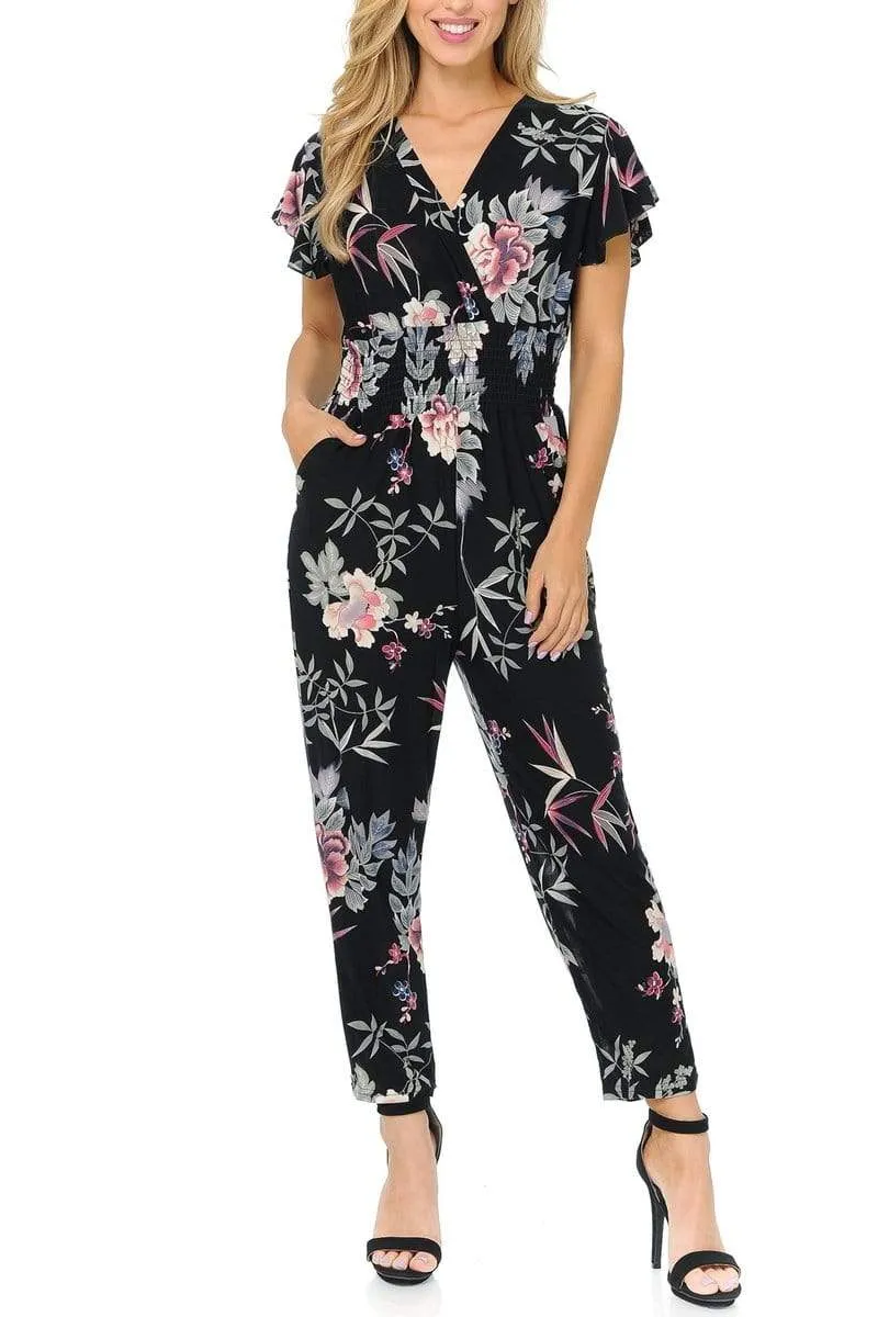 Auliné Collection Womens Short Cap Sleeve V-Neck Long Pants Romper Jumpsuit