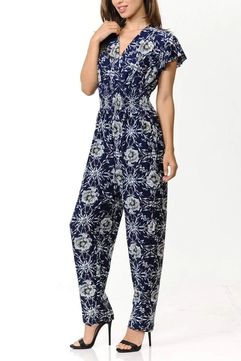 Auliné Collection Womens Short Cap Sleeve V-Neck Long Pants Romper Jumpsuit