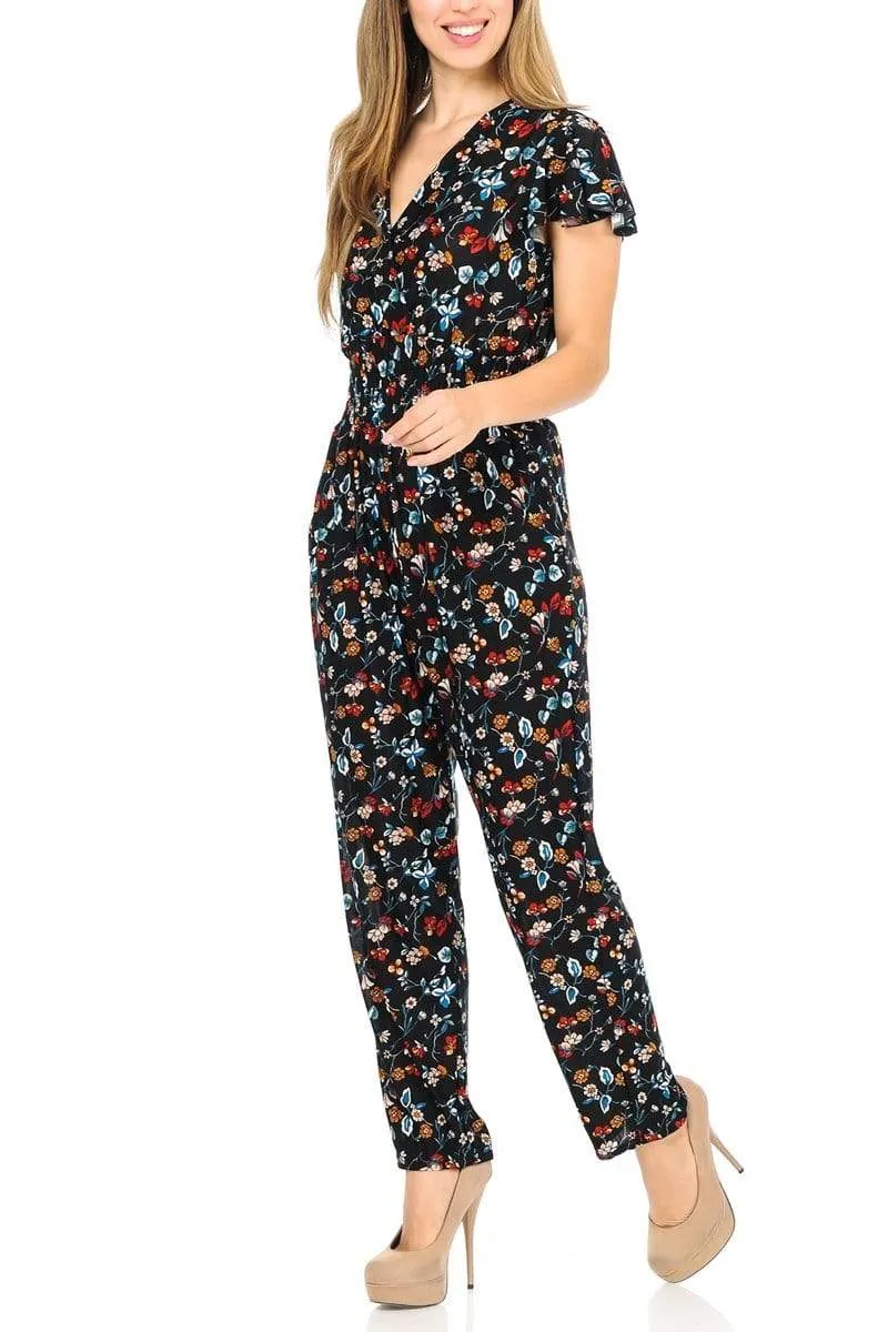 Auliné Collection Womens Short Cap Sleeve V-Neck Long Pants Romper Jumpsuit