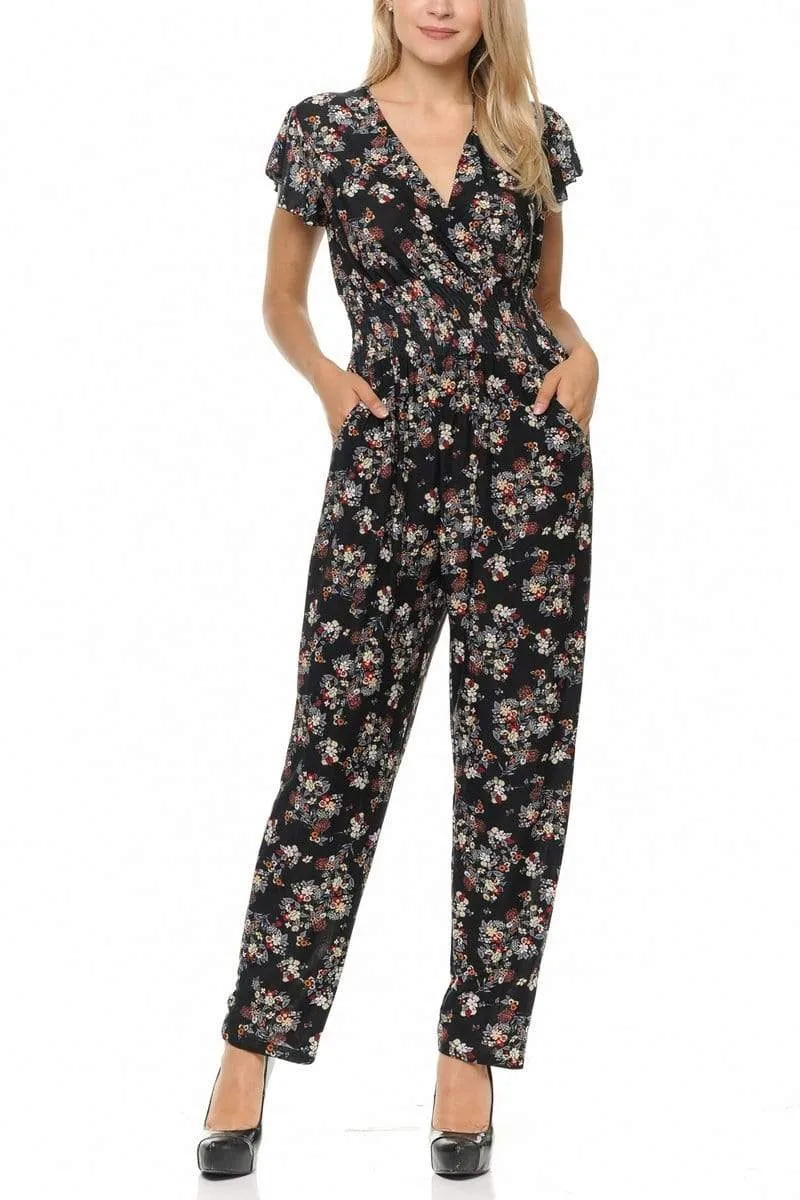 Auliné Collection Womens Short Cap Sleeve V-Neck Long Pants Romper Jumpsuit