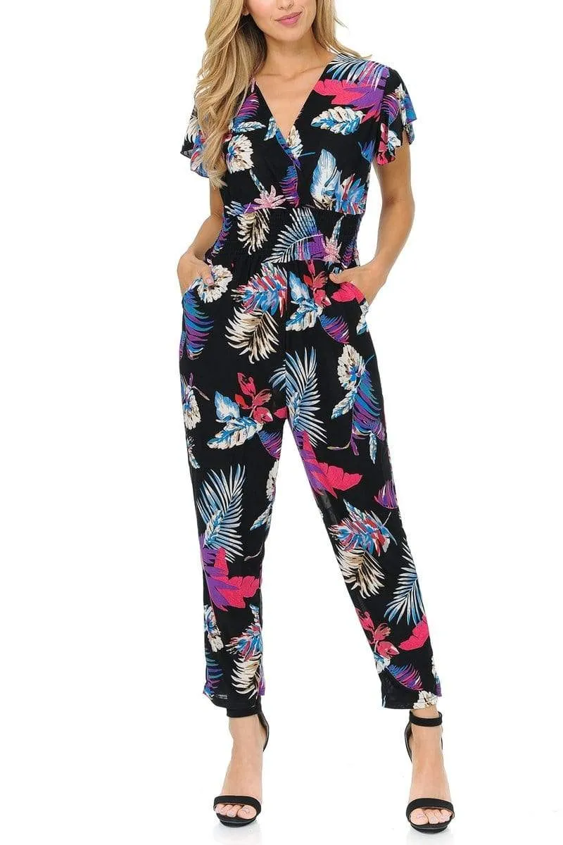 Auliné Collection Womens Short Cap Sleeve V-Neck Long Pants Romper Jumpsuit