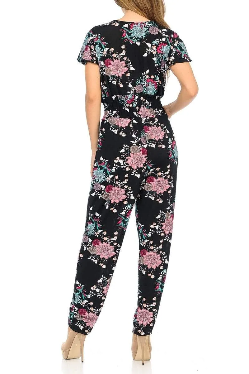 Auliné Collection Womens Short Cap Sleeve V-Neck Long Pants Romper Jumpsuit