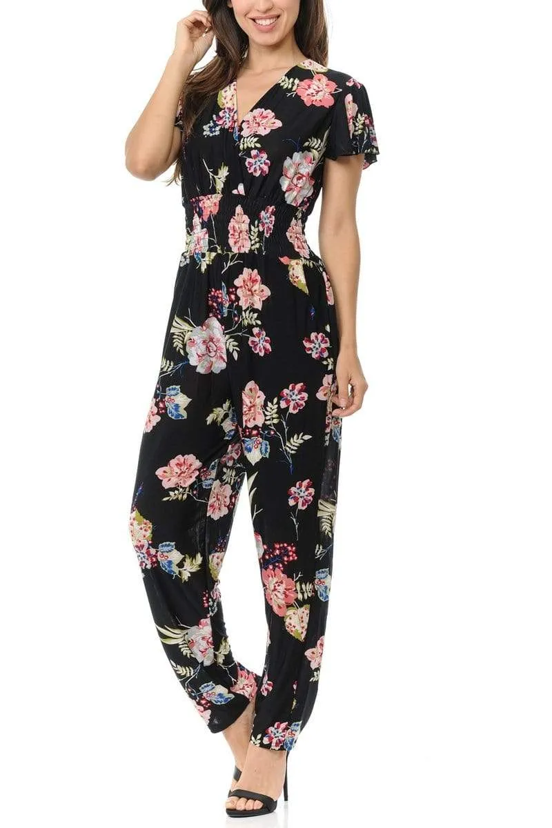Auliné Collection Womens Short Cap Sleeve V-Neck Long Pants Romper Jumpsuit
