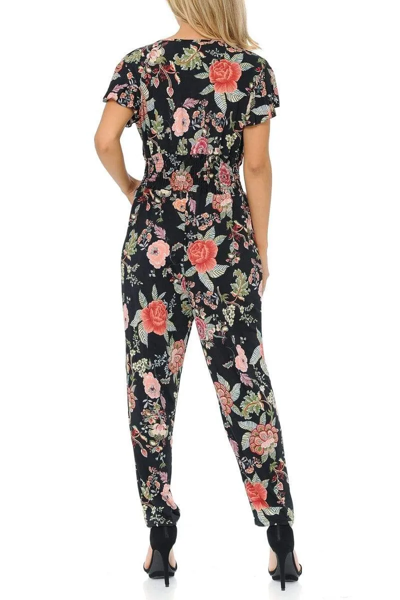Auliné Collection Womens Short Cap Sleeve V-Neck Long Pants Romper Jumpsuit