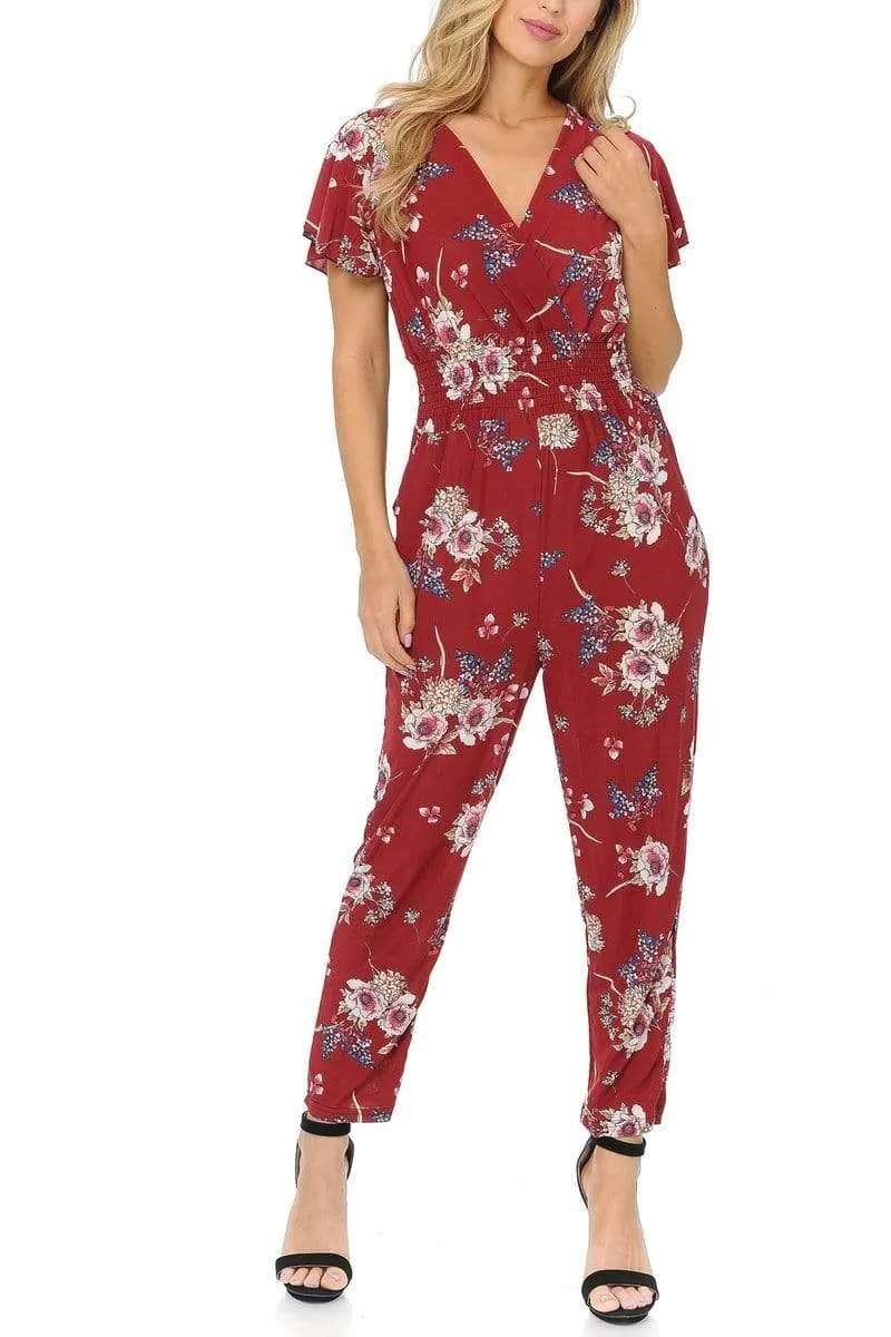 Auliné Collection Womens Short Cap Sleeve V-Neck Long Pants Romper Jumpsuit