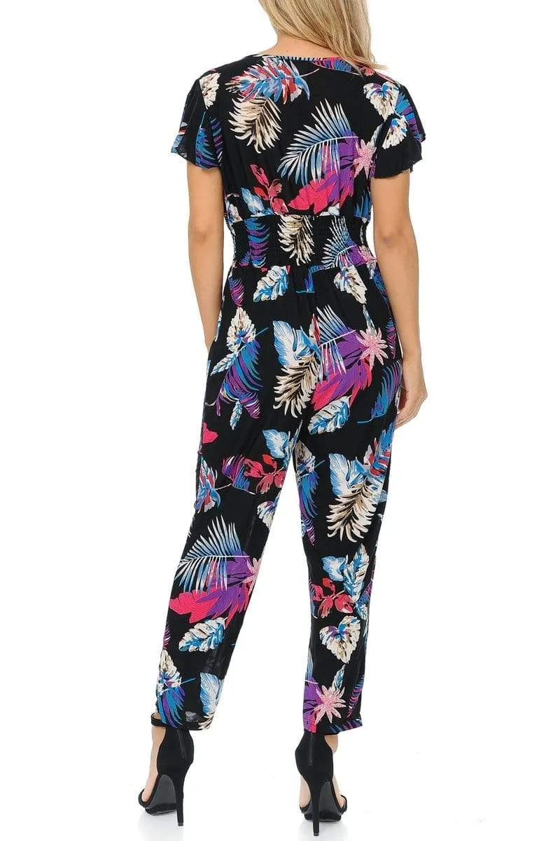 Auliné Collection Womens Short Cap Sleeve V-Neck Long Pants Romper Jumpsuit