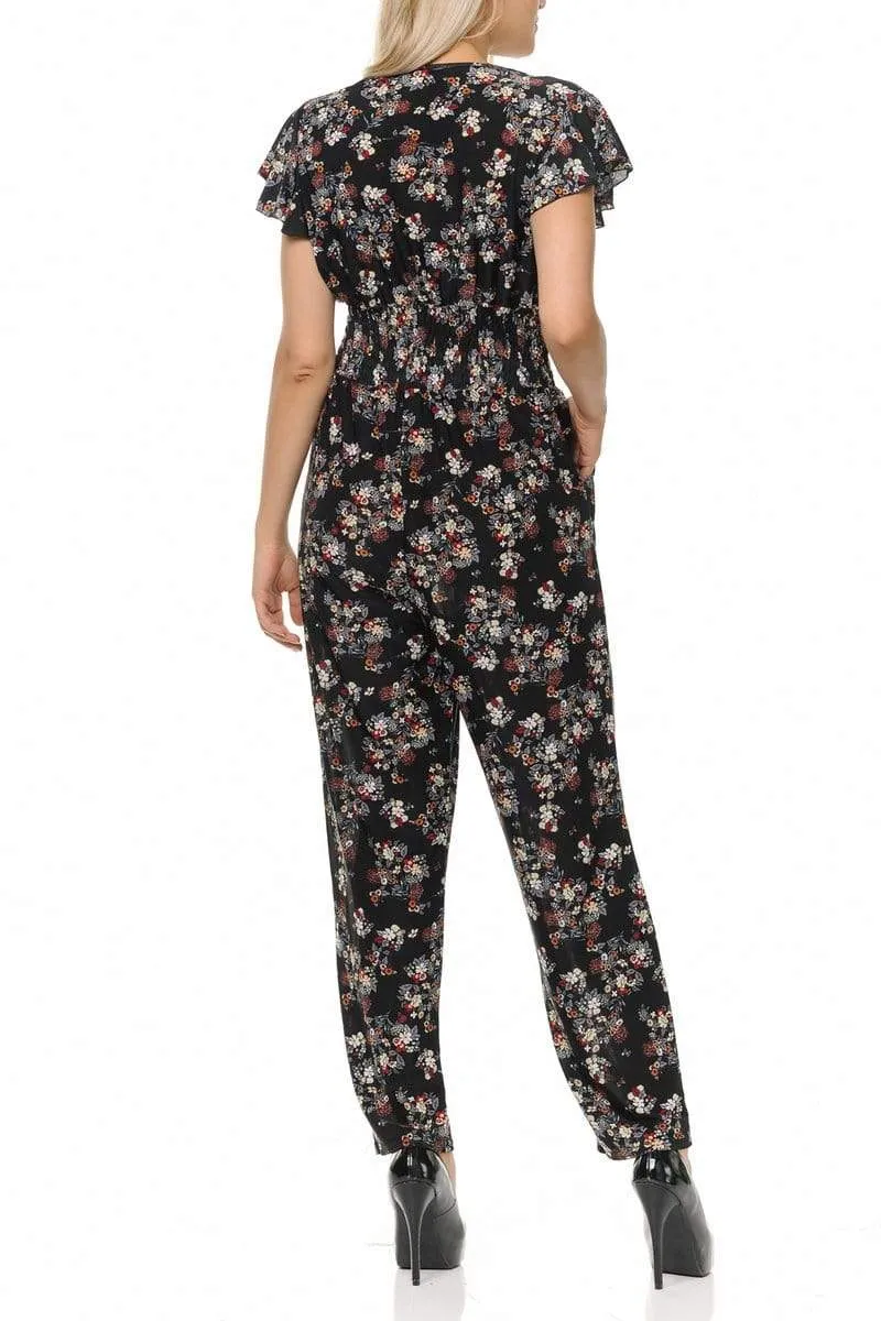 Auliné Collection Womens Short Cap Sleeve V-Neck Long Pants Romper Jumpsuit