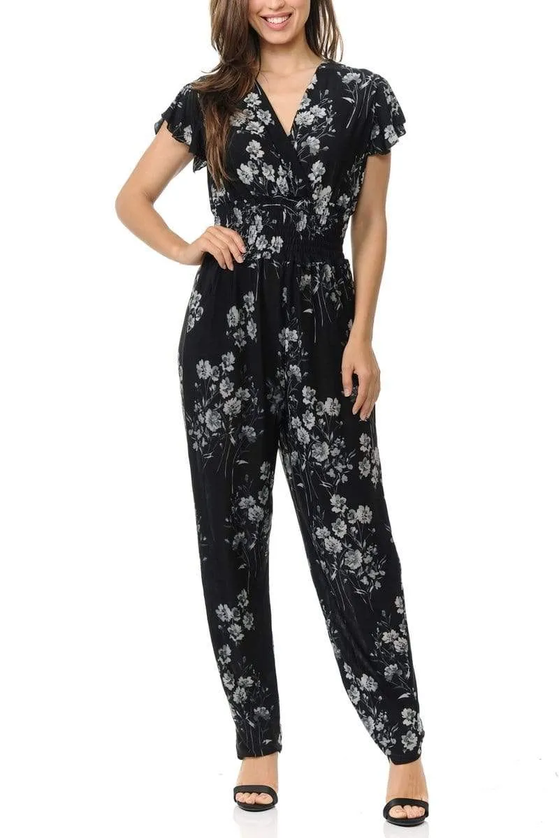 Auliné Collection Womens Short Cap Sleeve V-Neck Long Pants Romper Jumpsuit