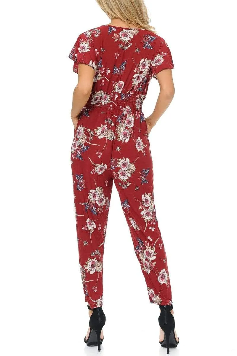 Auliné Collection Womens Short Cap Sleeve V-Neck Long Pants Romper Jumpsuit