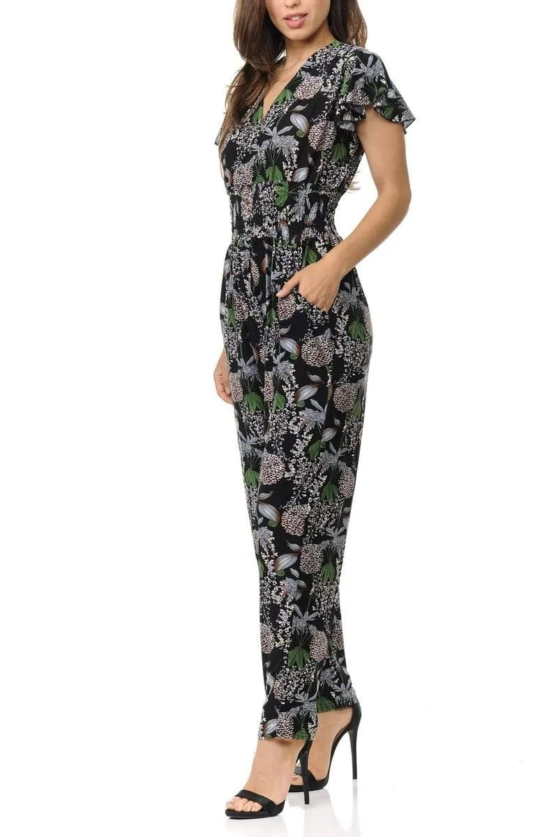 Auliné Collection Womens Short Cap Sleeve V-Neck Long Pants Romper Jumpsuit
