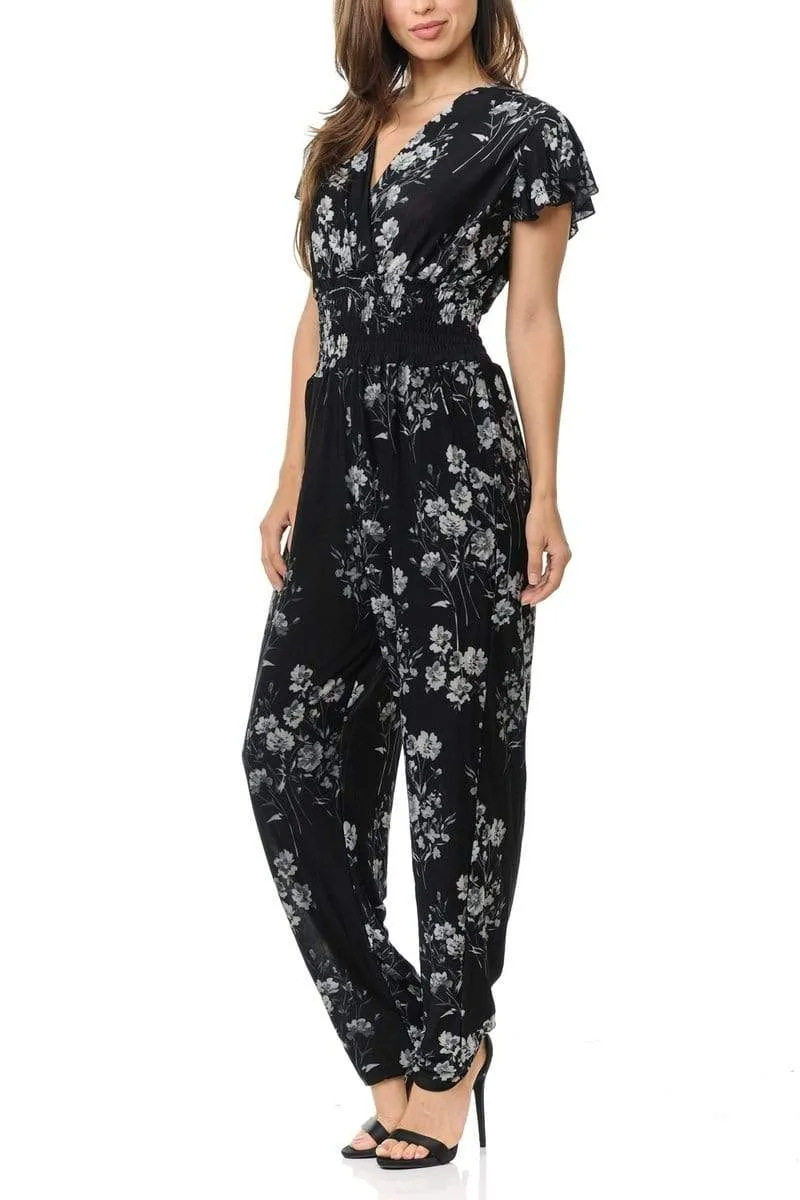 Auliné Collection Womens Short Cap Sleeve V-Neck Long Pants Romper Jumpsuit