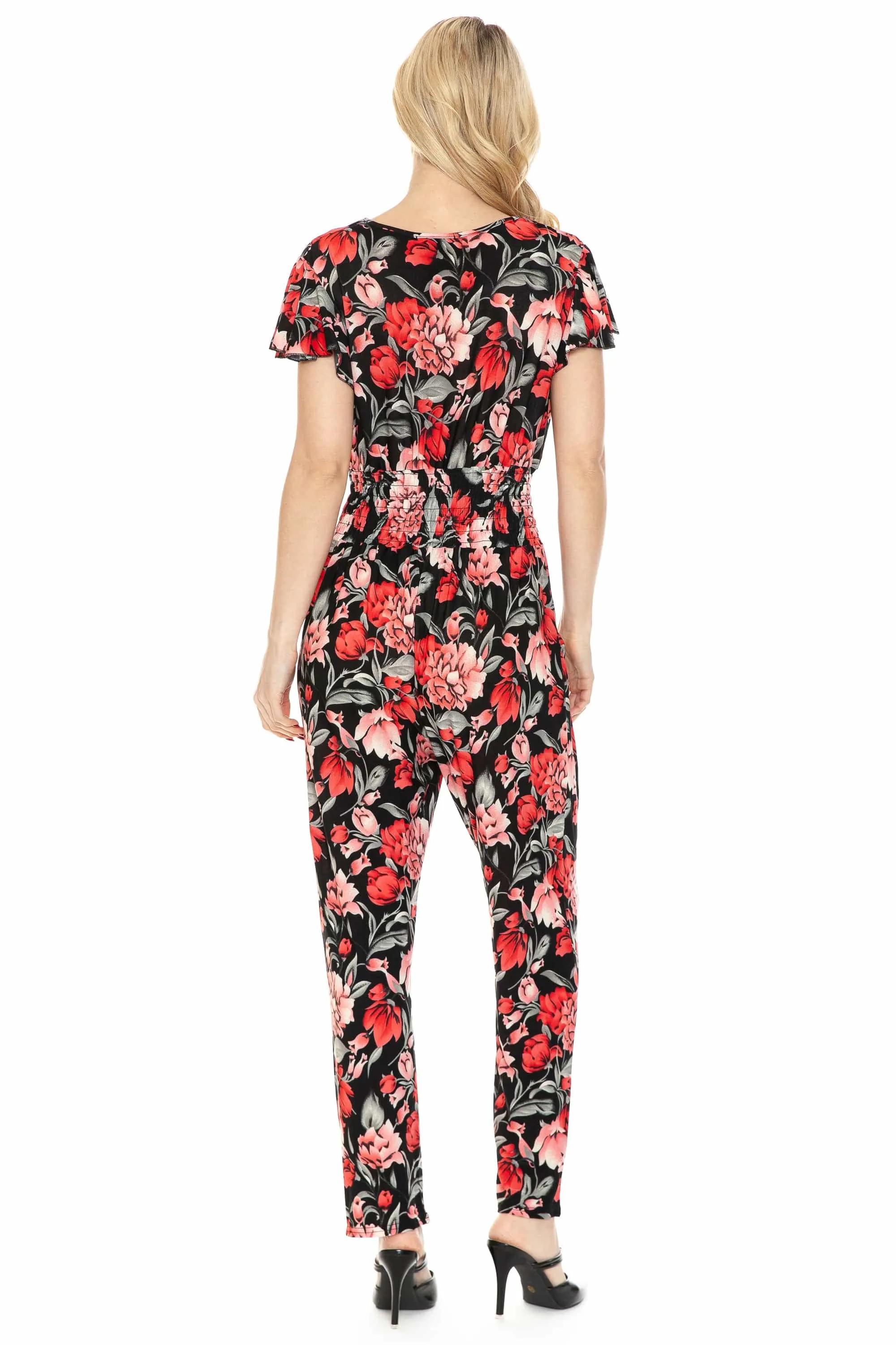 Auliné Collection Womens Short Cap Sleeve V-Neck Long Pants Romper Jumpsuit
