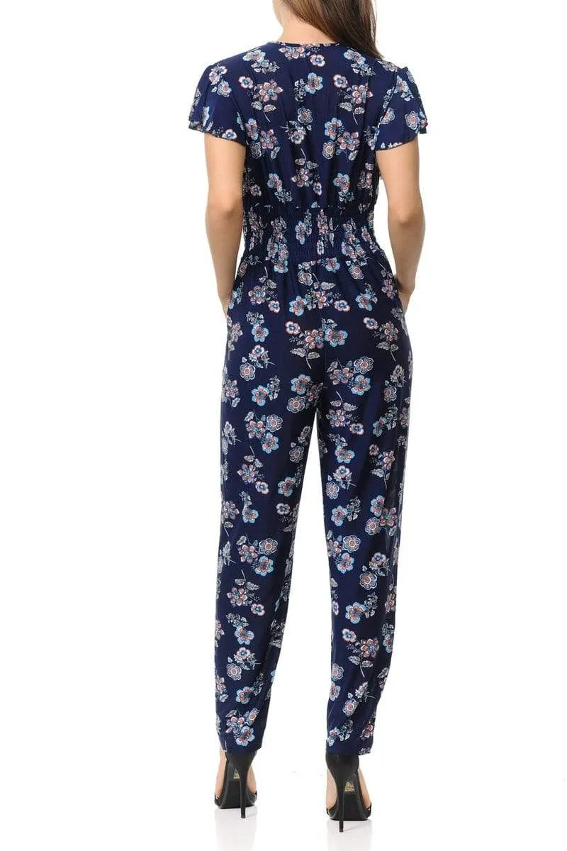 Auliné Collection Womens Short Cap Sleeve V-Neck Long Pants Romper Jumpsuit
