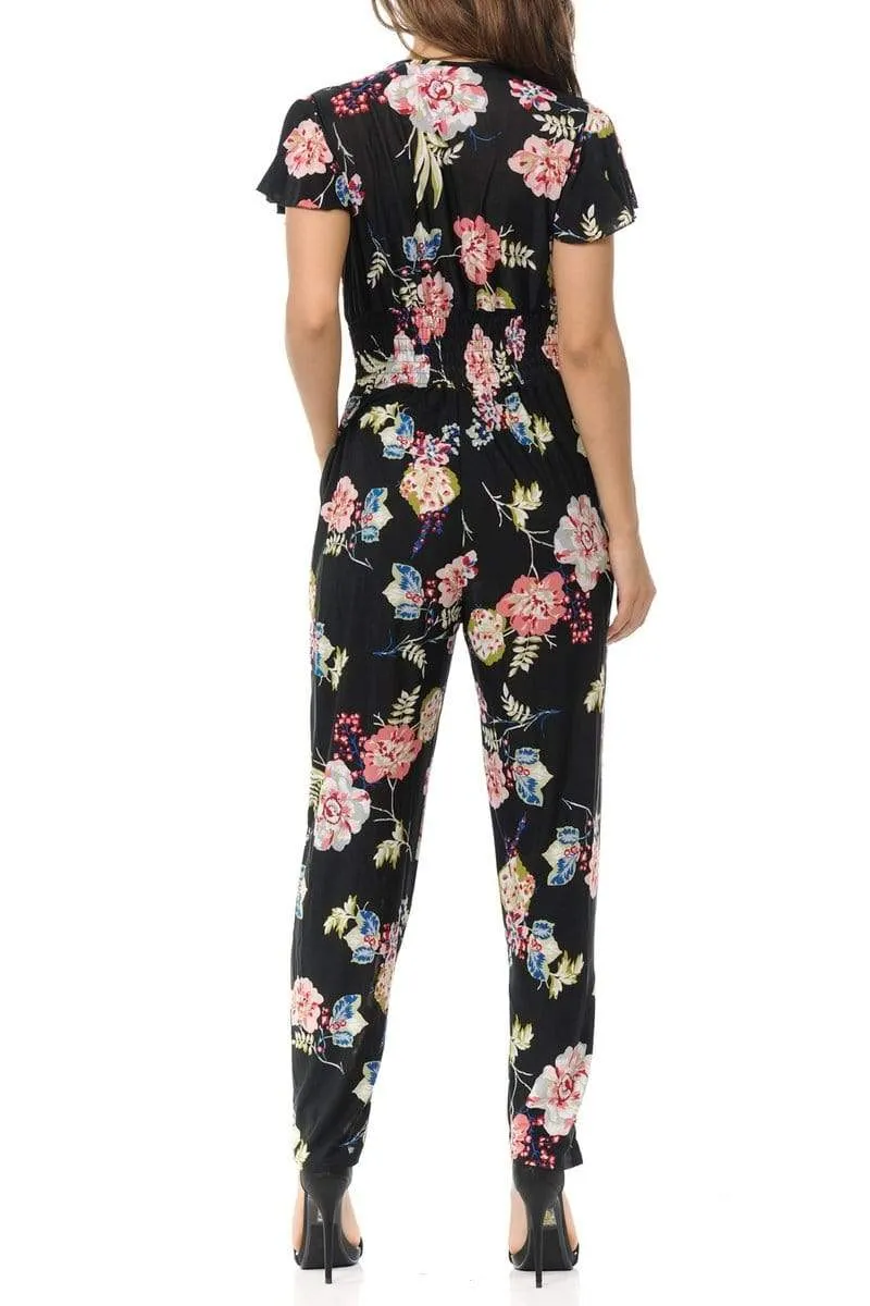 Auliné Collection Womens Short Cap Sleeve V-Neck Long Pants Romper Jumpsuit