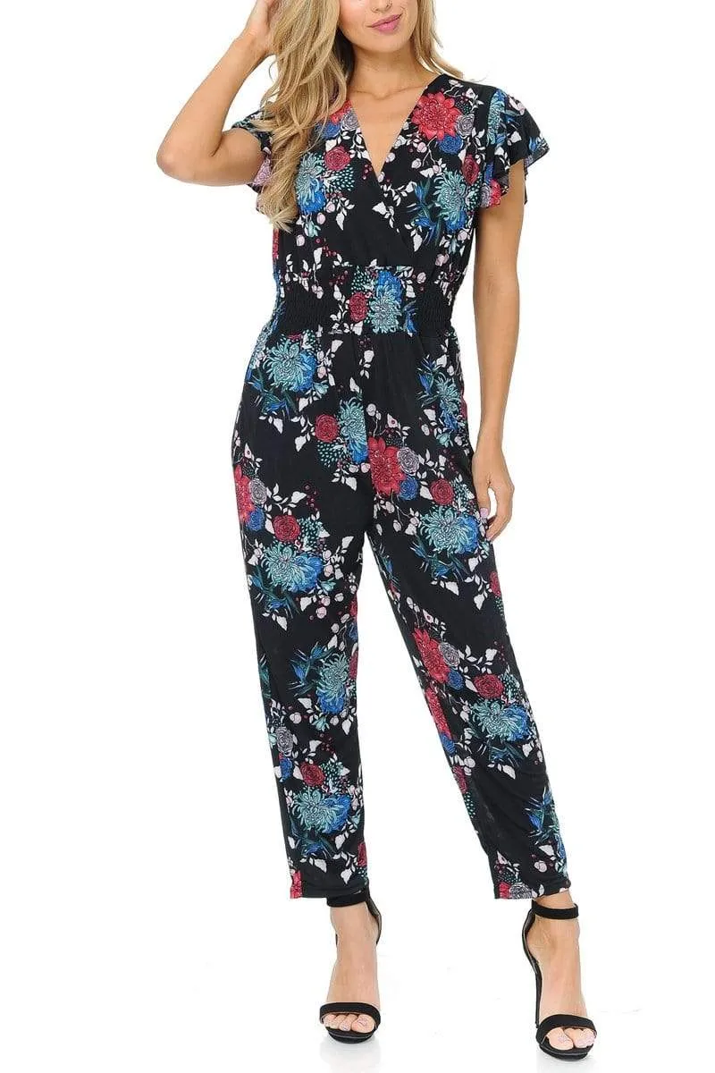 Auliné Collection Womens Short Cap Sleeve V-Neck Long Pants Romper Jumpsuit