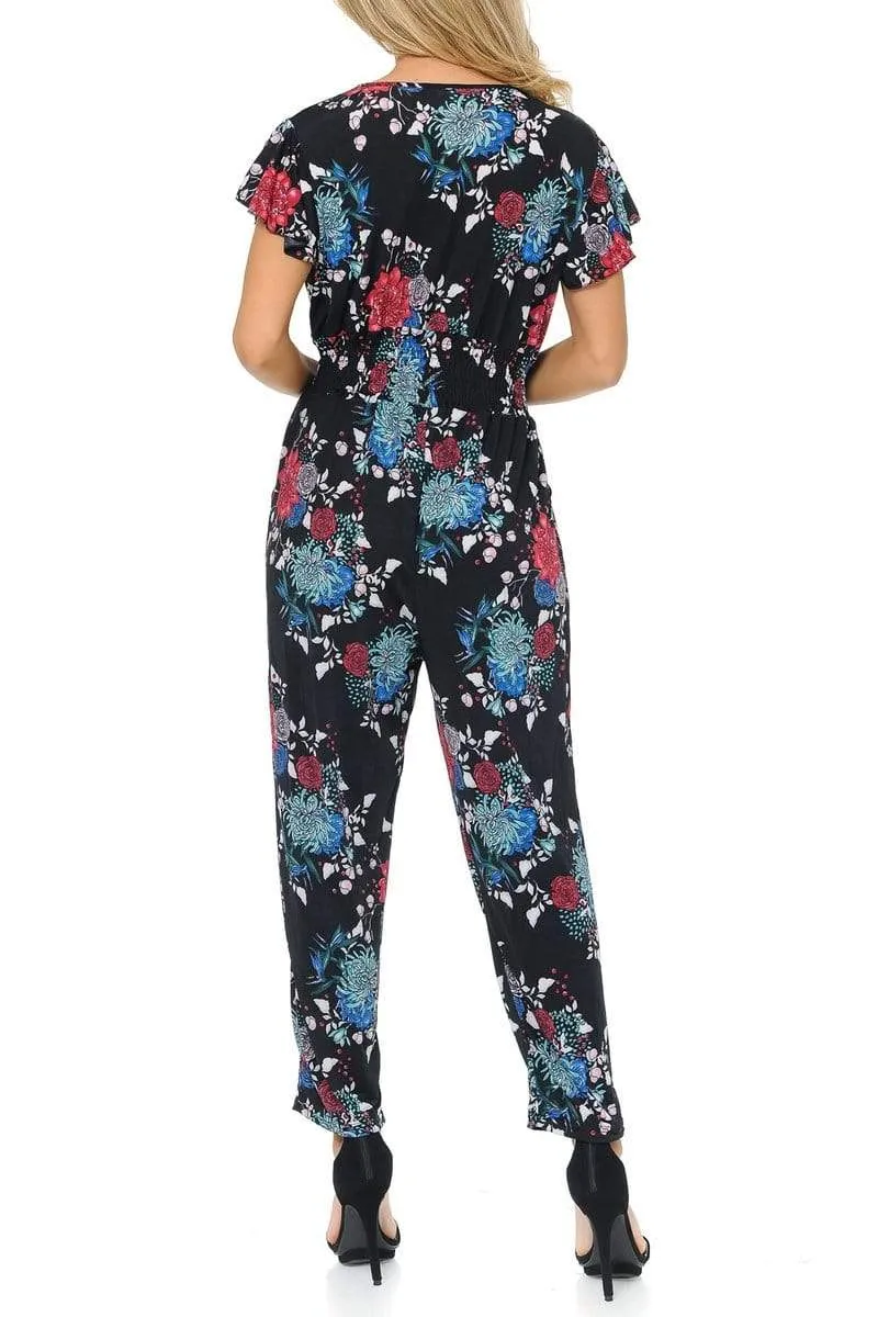 Auliné Collection Womens Short Cap Sleeve V-Neck Long Pants Romper Jumpsuit