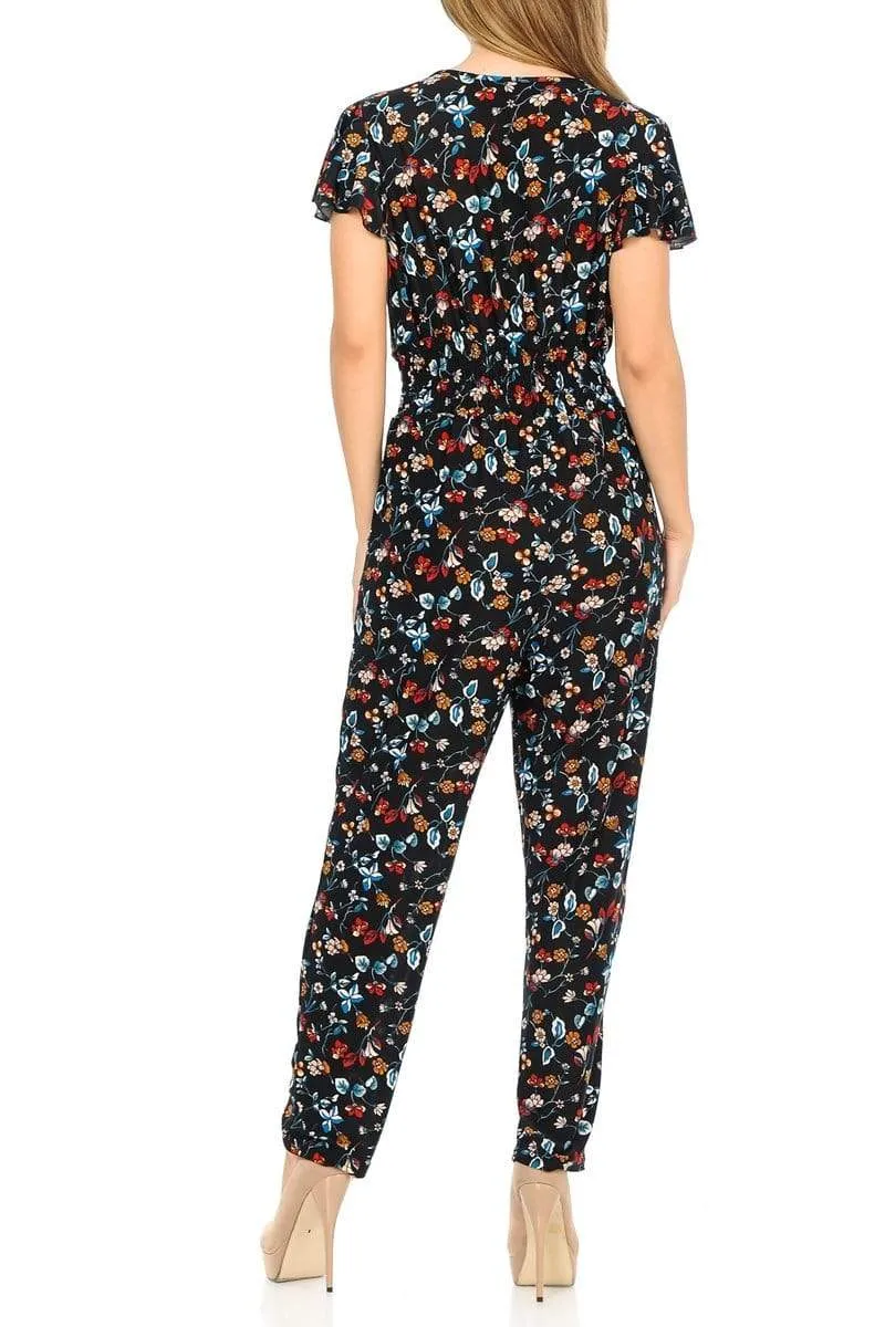 Auliné Collection Womens Short Cap Sleeve V-Neck Long Pants Romper Jumpsuit