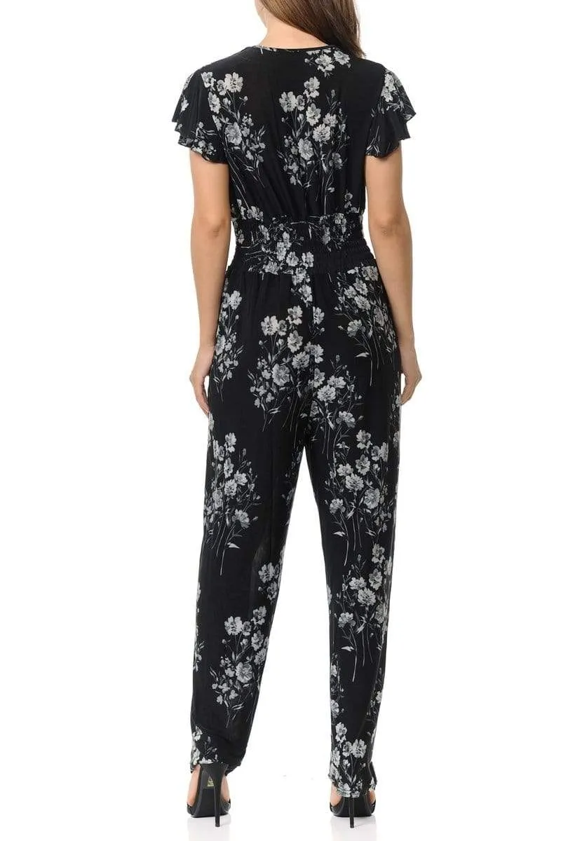 Auliné Collection Womens Short Cap Sleeve V-Neck Long Pants Romper Jumpsuit