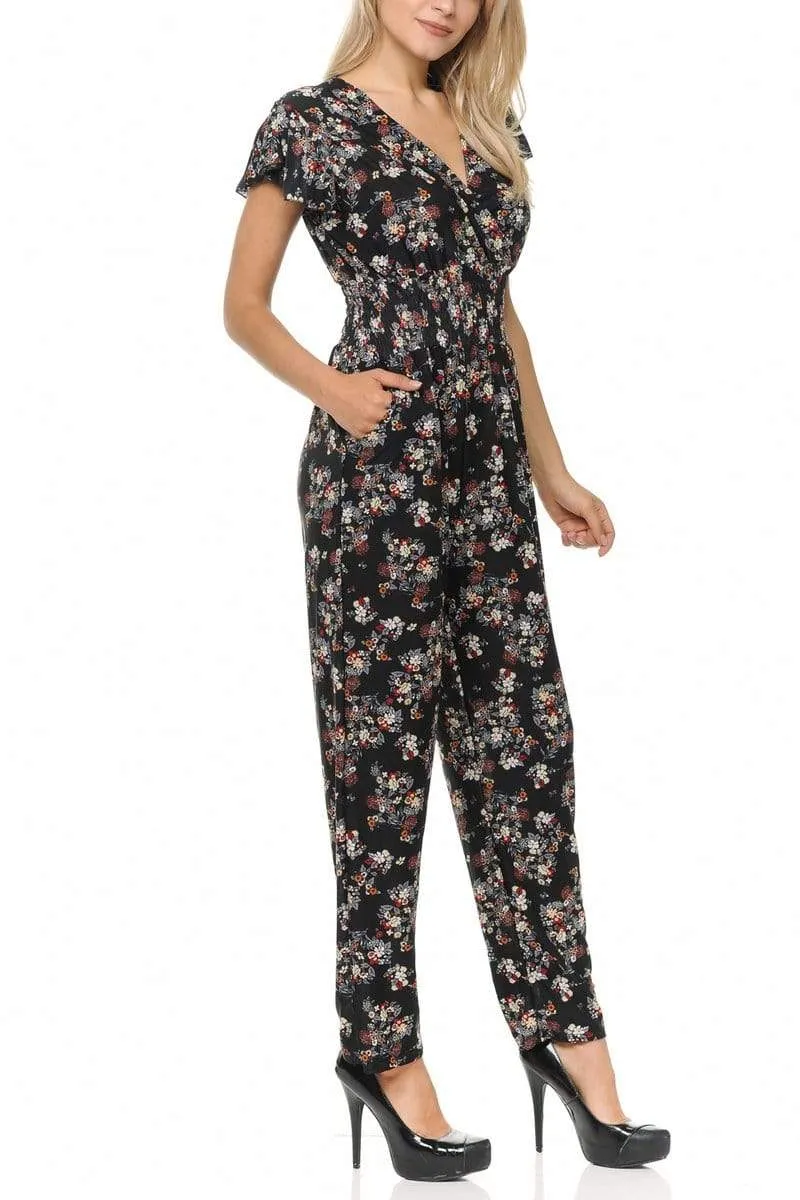 Auliné Collection Womens Short Cap Sleeve V-Neck Long Pants Romper Jumpsuit