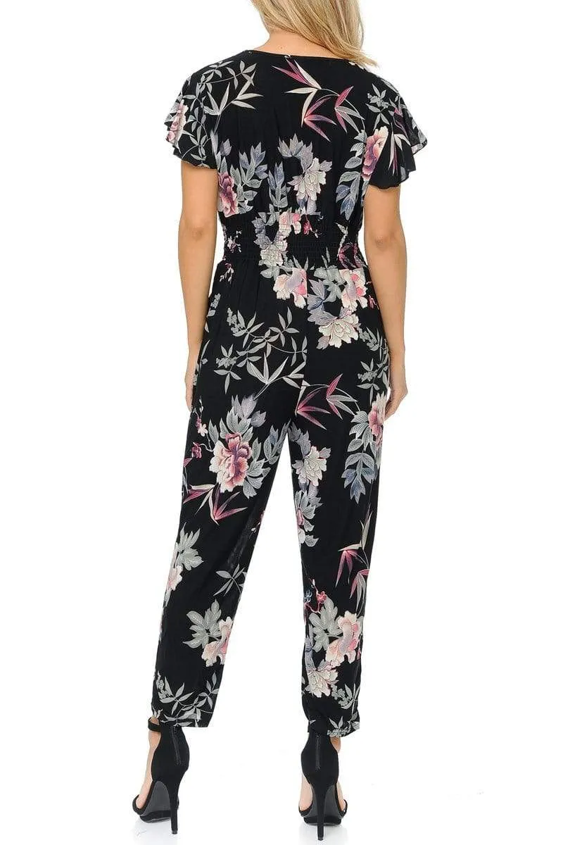 Auliné Collection Womens Short Cap Sleeve V-Neck Long Pants Romper Jumpsuit