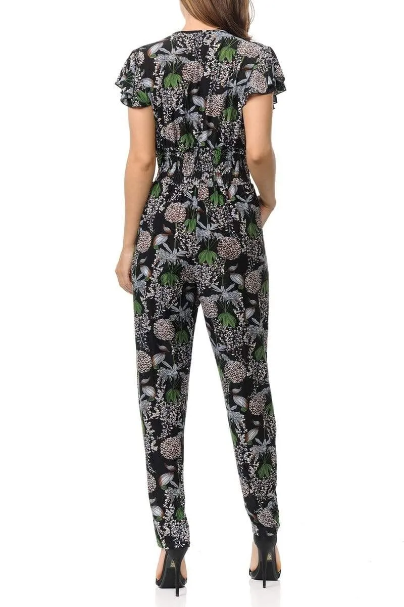 Auliné Collection Womens Short Cap Sleeve V-Neck Long Pants Romper Jumpsuit