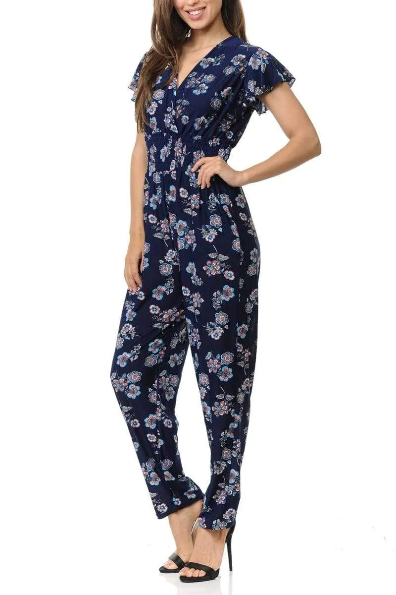 Auliné Collection Womens Short Cap Sleeve V-Neck Long Pants Romper Jumpsuit