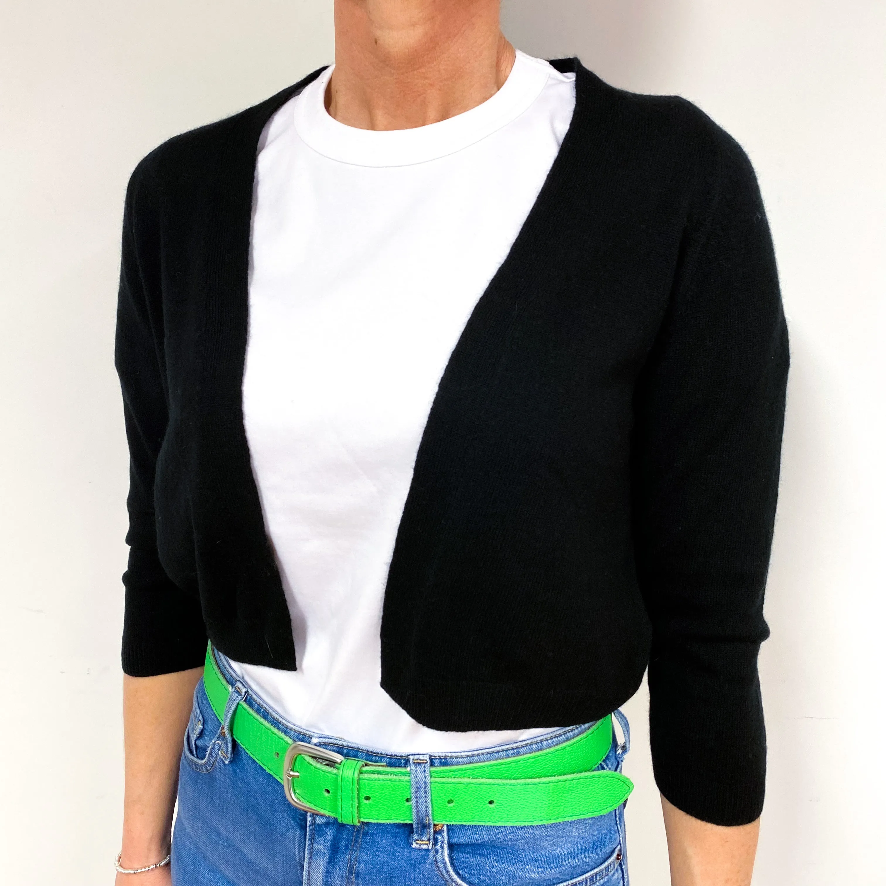 Black Cropped Cashmere Edge to Edge Cardigan Medium