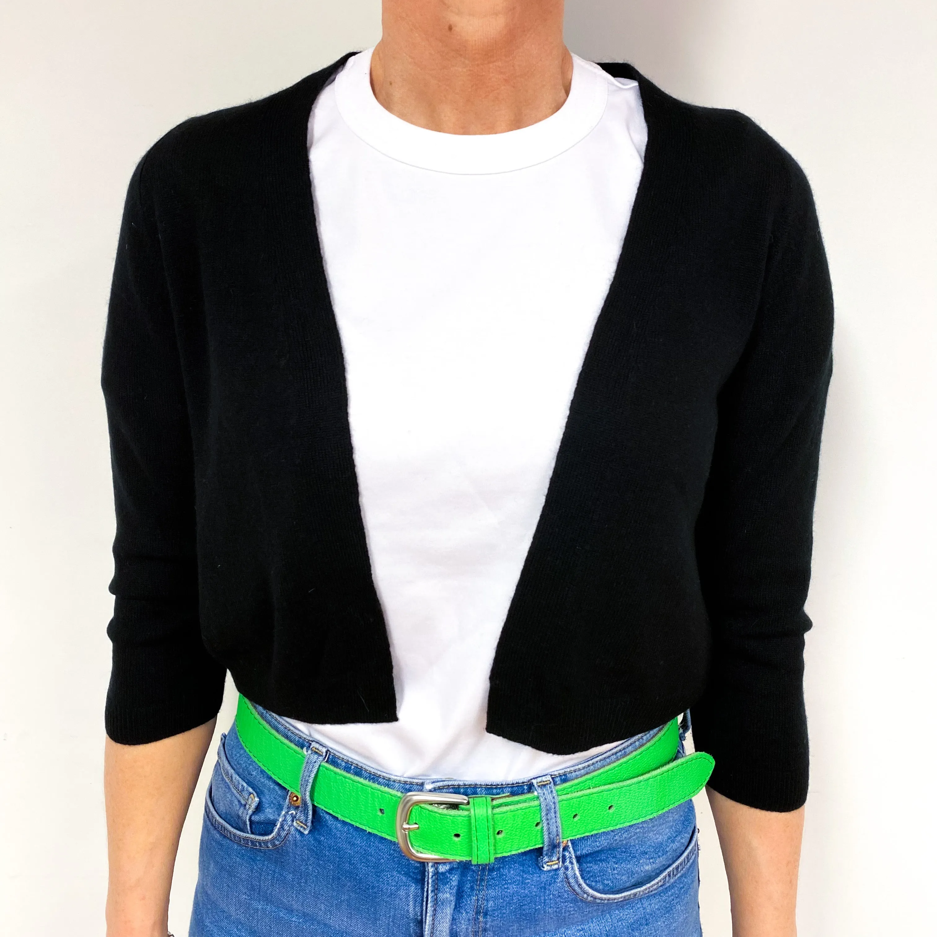 Black Cropped Cashmere Edge to Edge Cardigan Medium