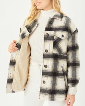 Black Plaid Sherpa Lined Shacket w/Pockets