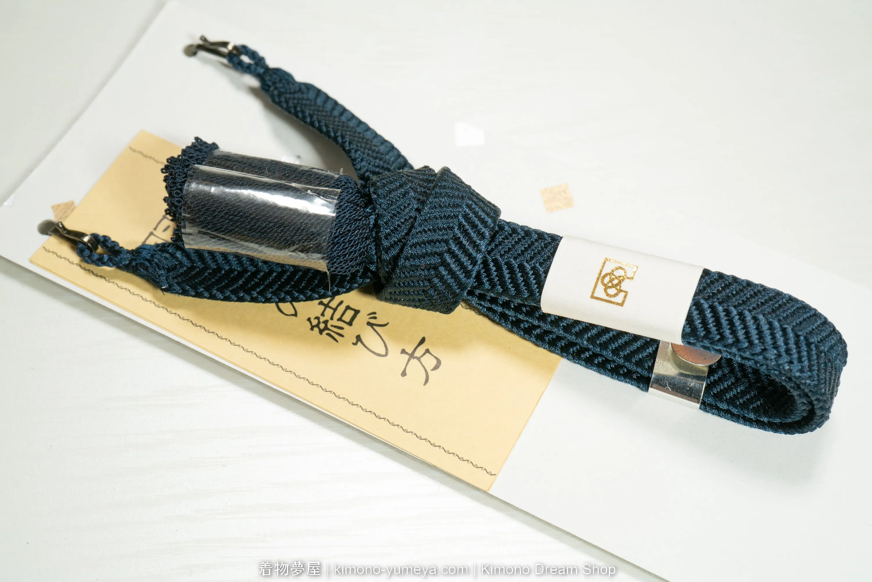 Dark Blue Men's Himo - Traditional Japanese Kimono Jacket Ties - Unused In Box Deadstock - Flat Hiragumi Style - Online Shop