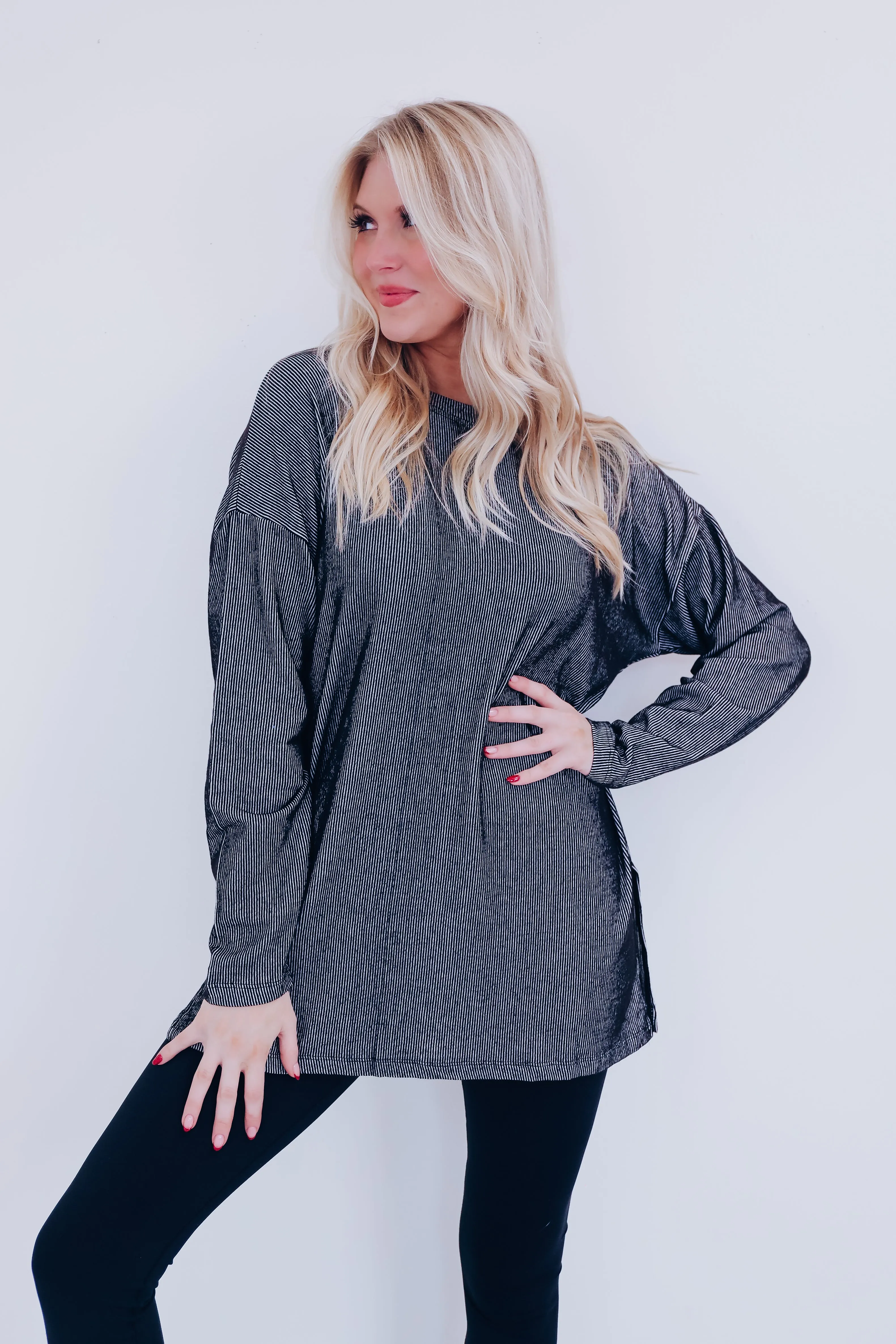 Easy Flow Crew Neck Ribbed Tunic - Black