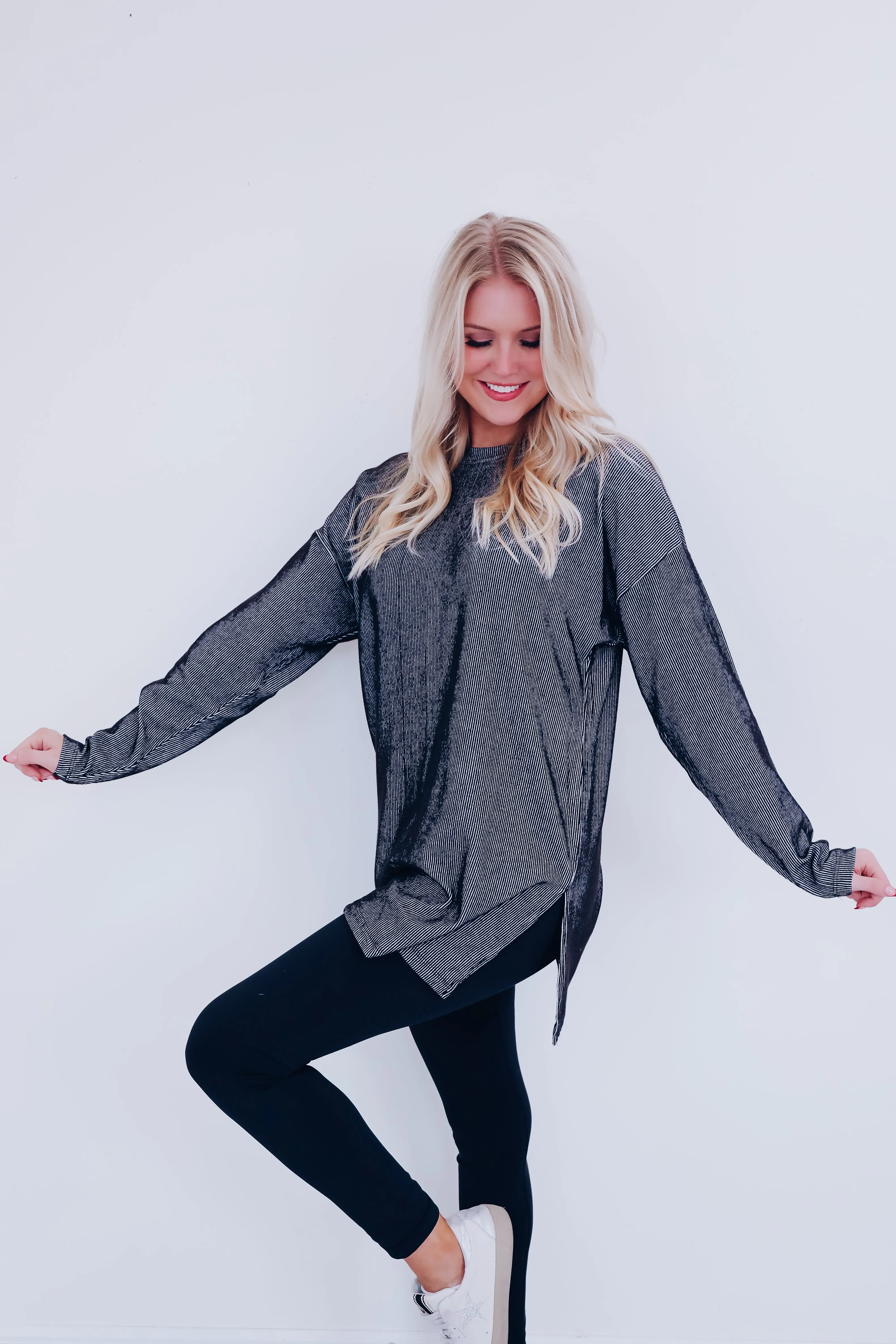 Easy Flow Crew Neck Ribbed Tunic - Black