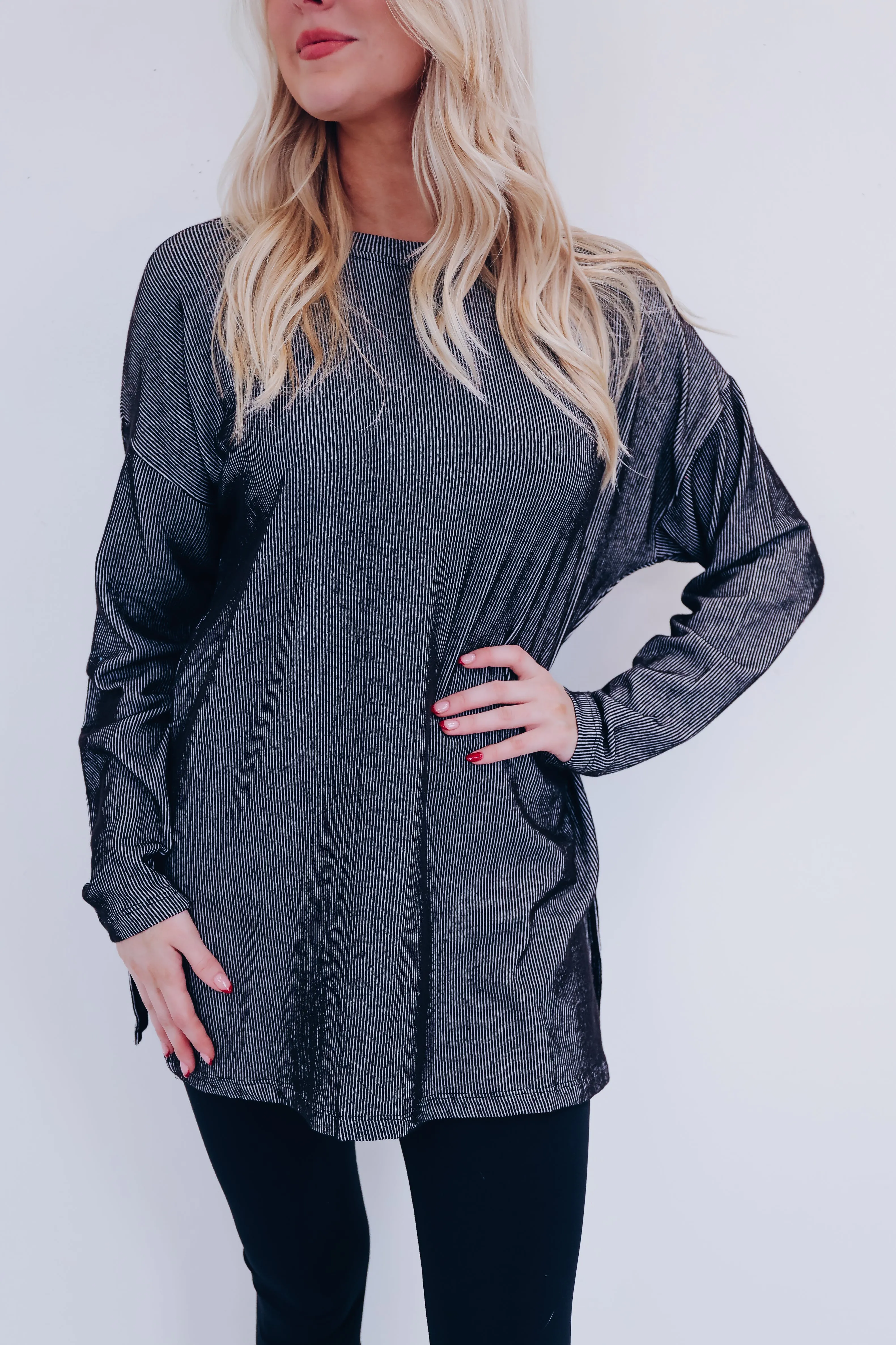 Easy Flow Crew Neck Ribbed Tunic - Black
